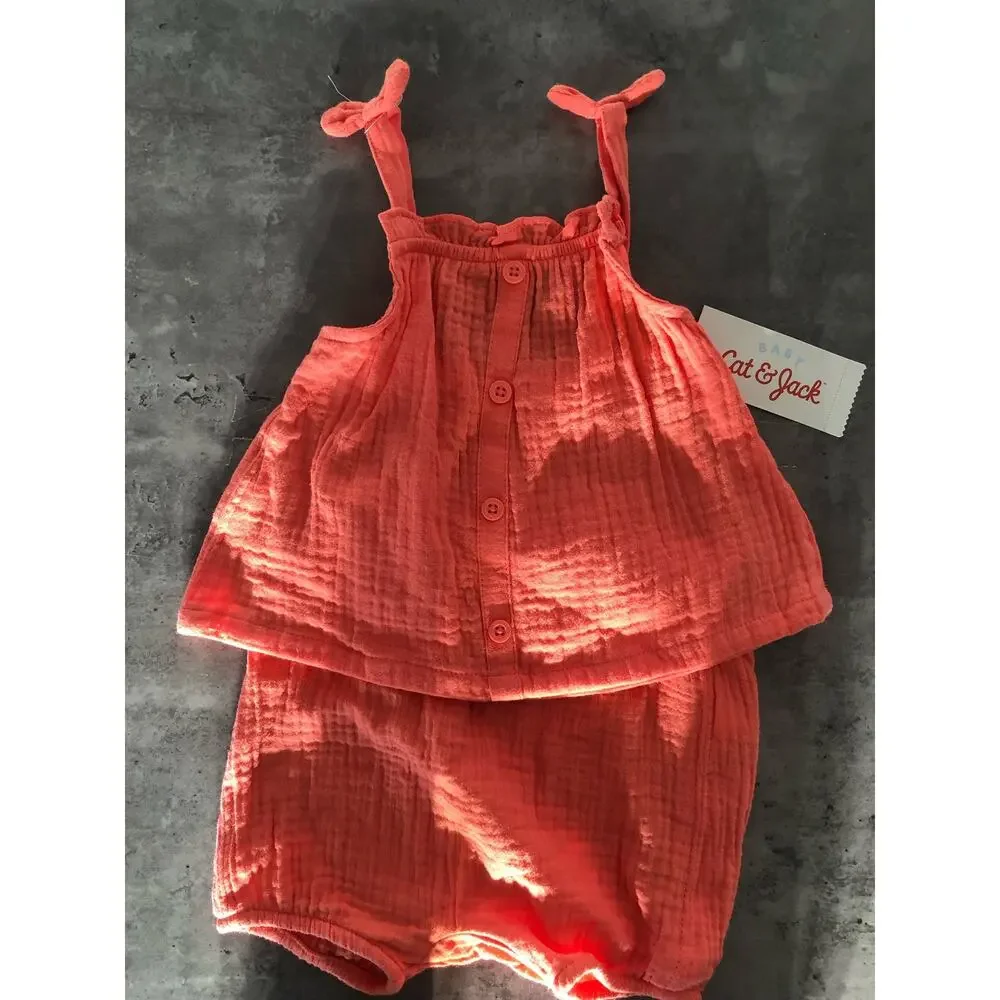 Cat & Jack Girls Bundle Long Sleeve Shirt and Coral Set- 12M